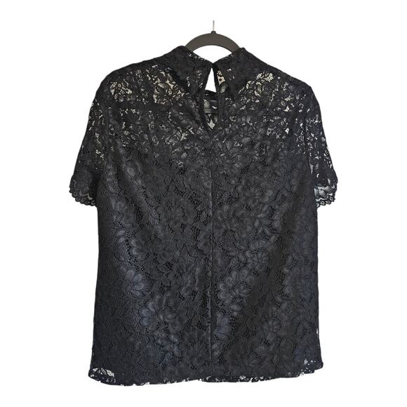 Laundry by Shelli Segal Womens M Lace Top Black Collar S/S Back Keyhole Closure - Picture 2 of 10